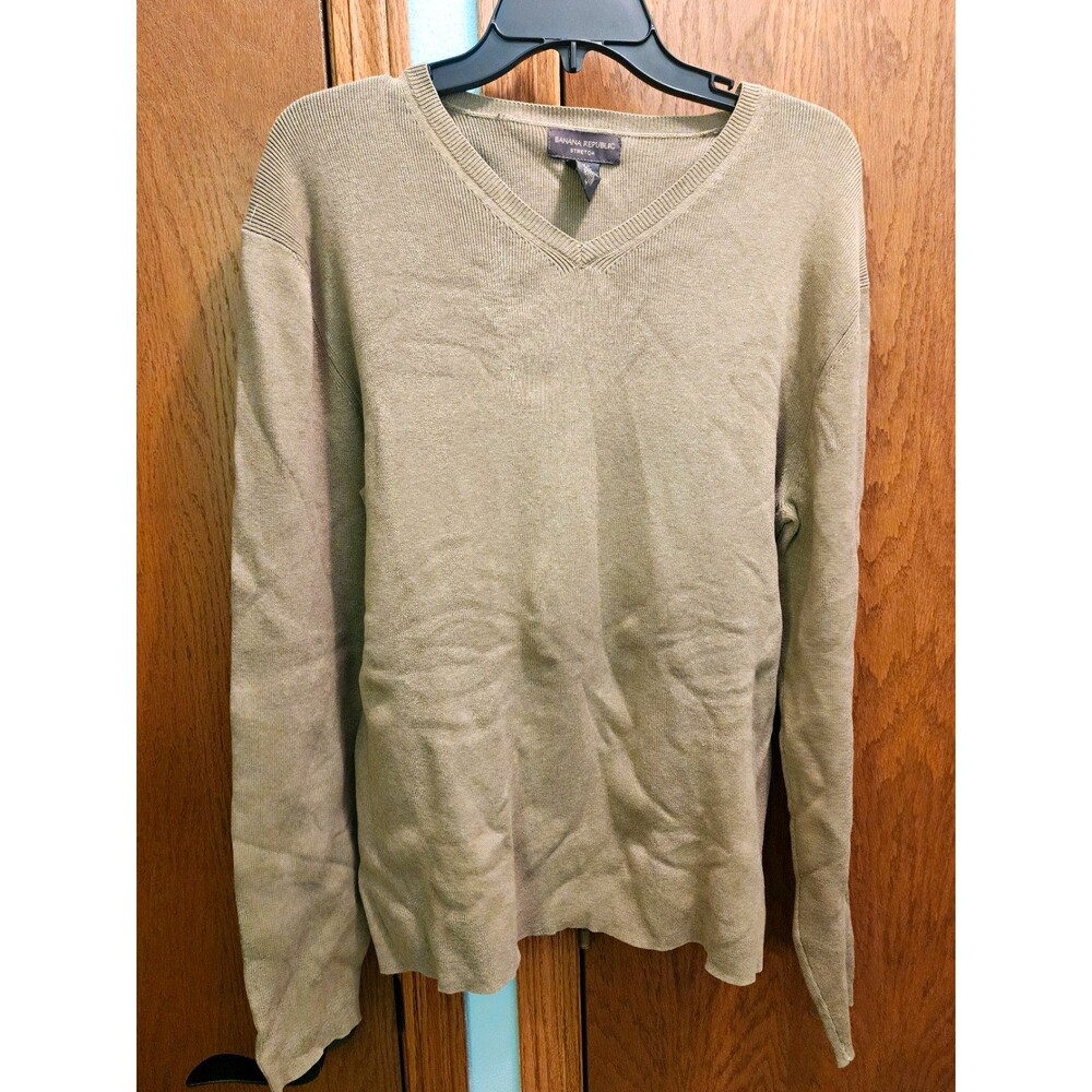 Banana Republic Womens Size M Beige Solid Knit V-Neck Pullover Stretch Sweater